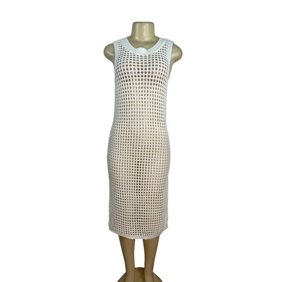 Shade & Shore Cream Sleeveless Crochet Swim Cover-Up Dress M (8-10) - New - Picture 1 of 8